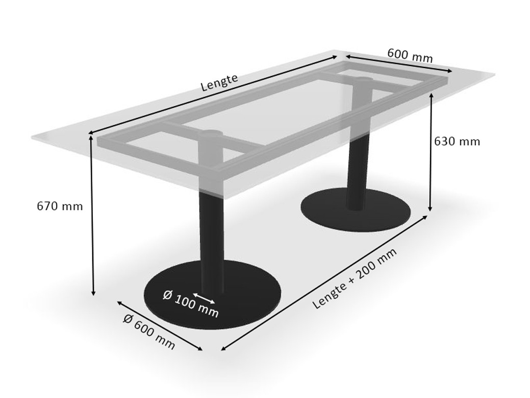 Afmetingen Low-dining onderstel Luna