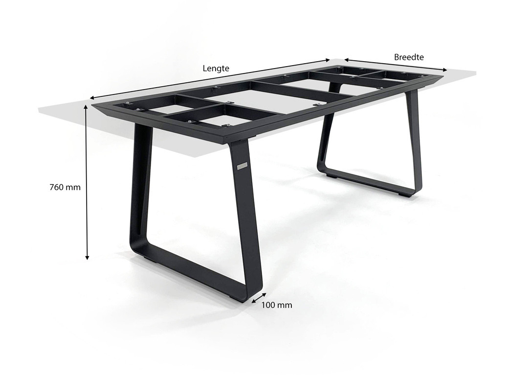 Afmetingen Tafelonderstel Elko Alu Charcoal 2640 x 890 mm