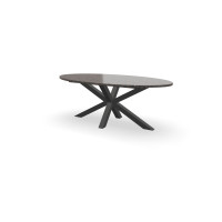 Ovale natuursteen tafel met granieten blad en matrix onderstel