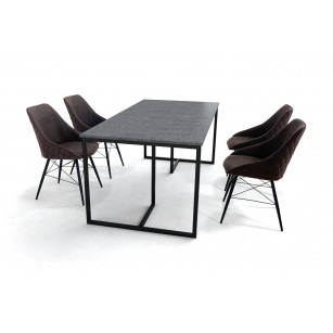 Deens design eettafel set met granieten tafelblad en elegante stoelen