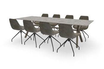 Rechthoekige Dekton Ceppo tafel Teano met NA-serie zonder arm stoelen