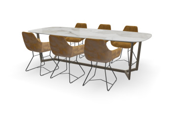 Rechthoekige bootvorm Dekton Khalo tafel Formia met NA-serie met arm stoelen