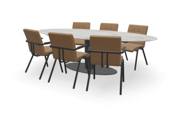 Ovale Dekton Reverie tafel Terra met ZA-serie met arm stoelen