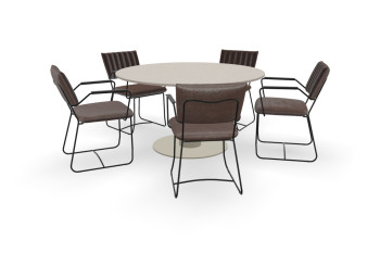 Ronde Dekton Avorio tafel Terra met EU-serie met arm stoelen