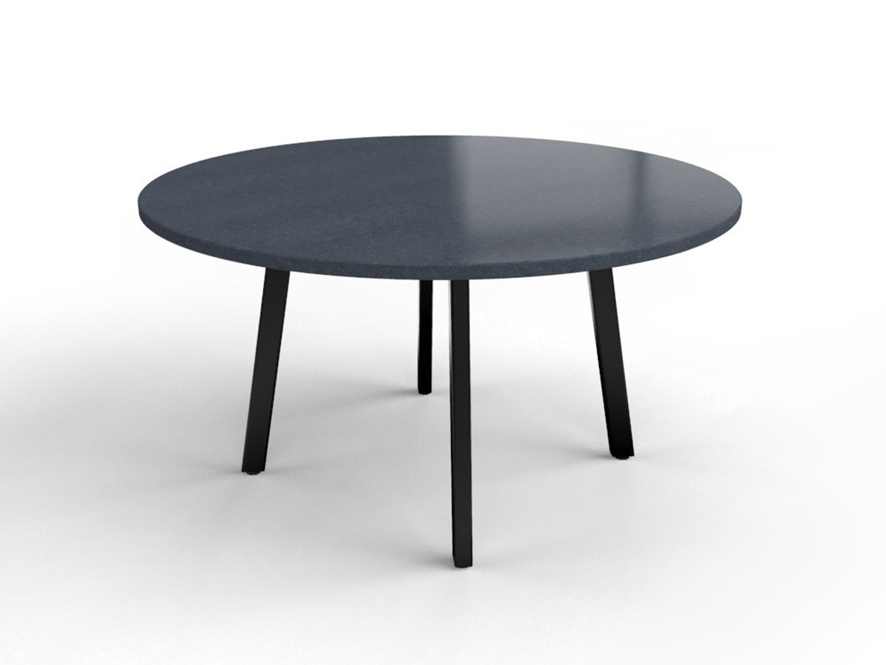 Nero Assoluto (gezoet) ronde granieten tafel met gecoat stalen frame