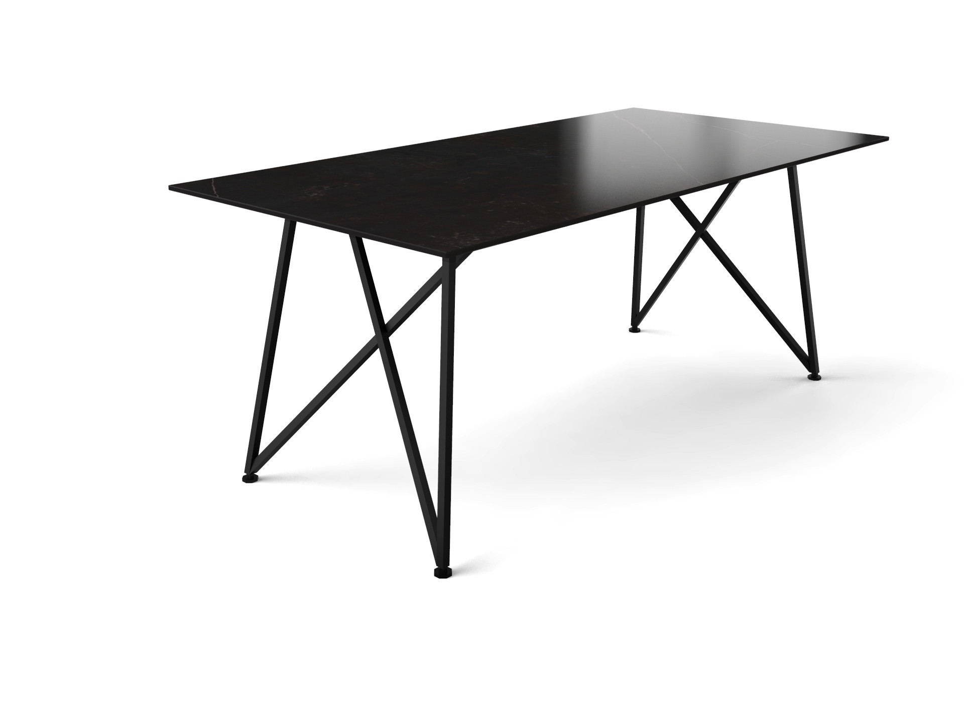 Eettafel Deens design met dun Dekton tafelblad en slank onderstel